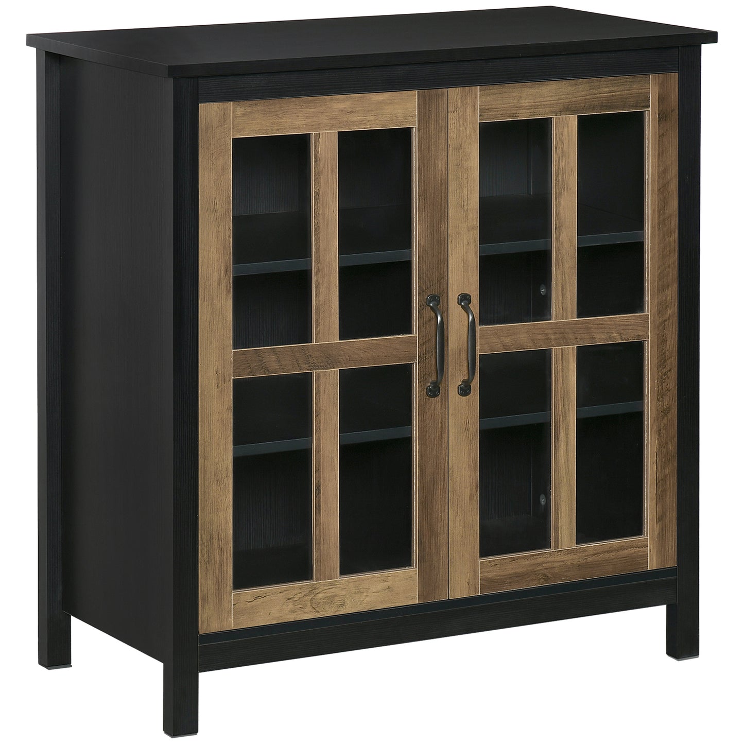 HOMCOM Black Glass Door Buffet Cabinet: Kitchen Sideboard Bar Cabinet, Accent Storage Cabinet with 2 Glass Doors for Dining Room | Dipra Home