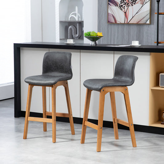 HOMCOM Counter Height Bar Stools - Modern Set of 2 with PU Leather, Wooden Frame & Padding Seats in Grey | Dipra Home