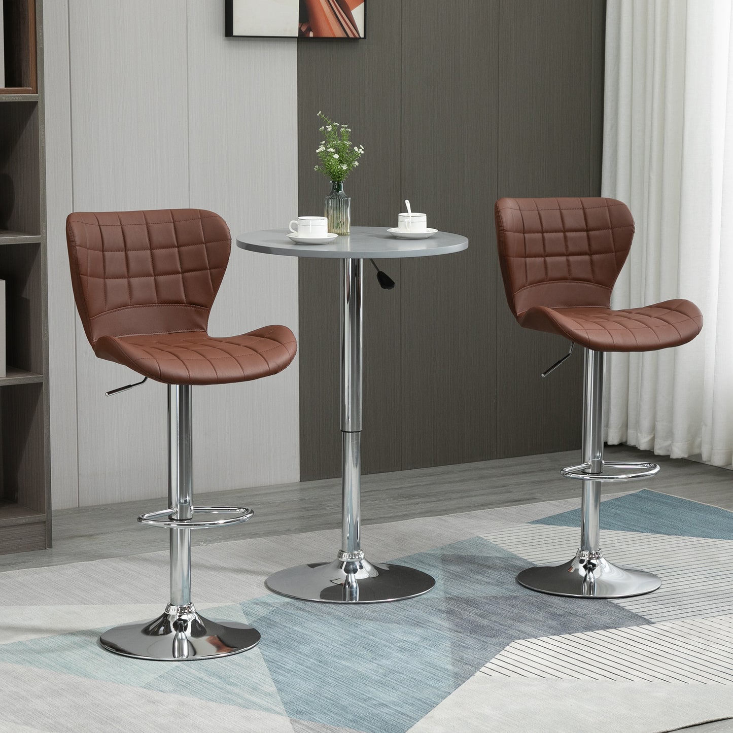 HOMCOM Swivel Bar Stools Set of 2 Height Adjustable Footrest Metal Frame for Kitchen Dining Pub Brown | Dipra Home