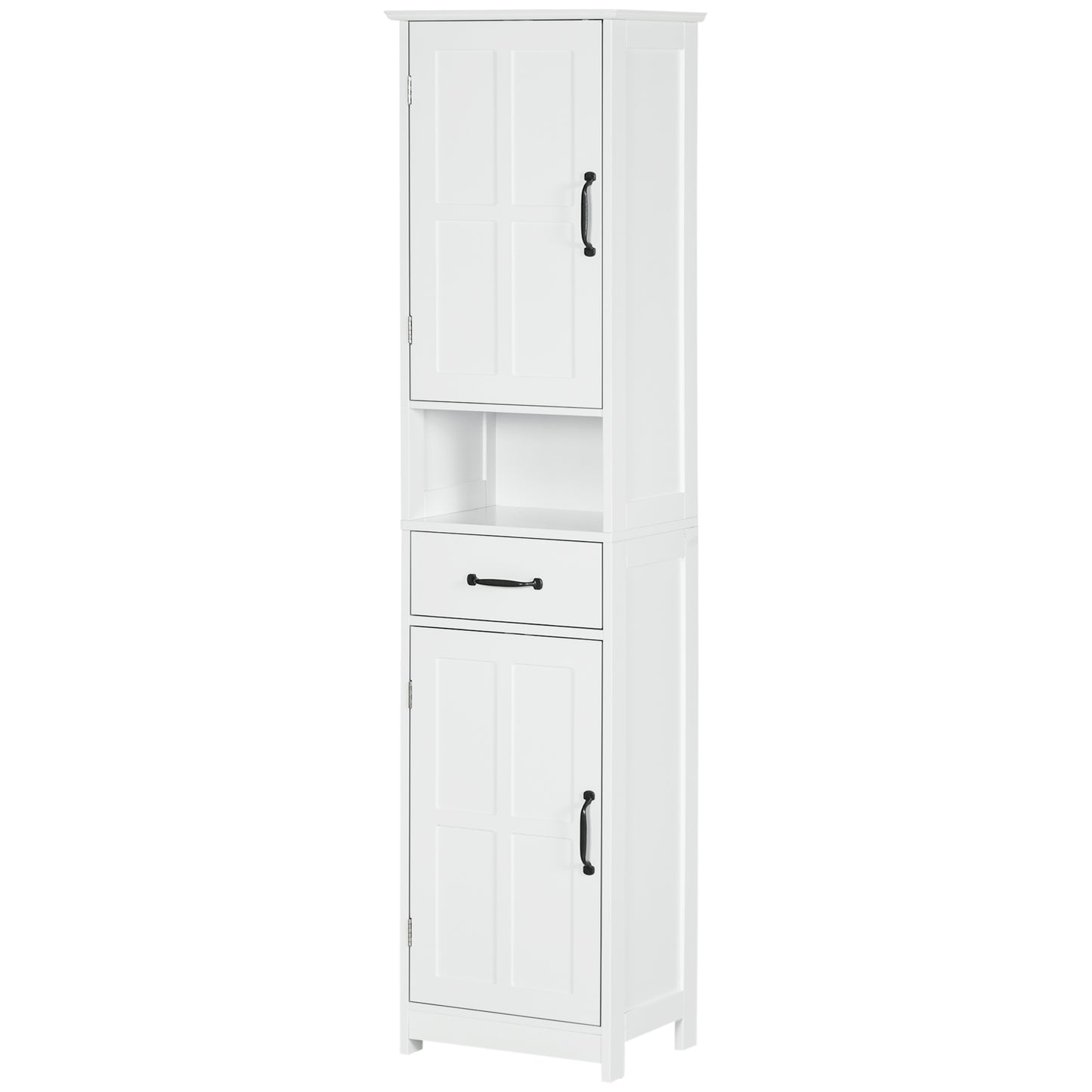 kleankin Narrow Bathroom Vanity Cabinet: Open Shelf Drawer, Adjustable Shelves, Modern Design, White | Dipra Home