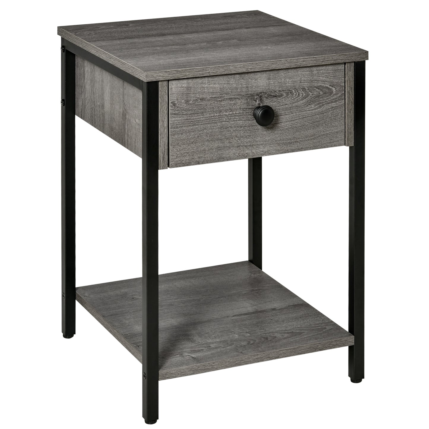 HOMCOM Contemporary Side Table: Industrial End Table with Drawer and Storage Shelf, Accent Nightstand for Living Room, Bedroom | Dipra Home