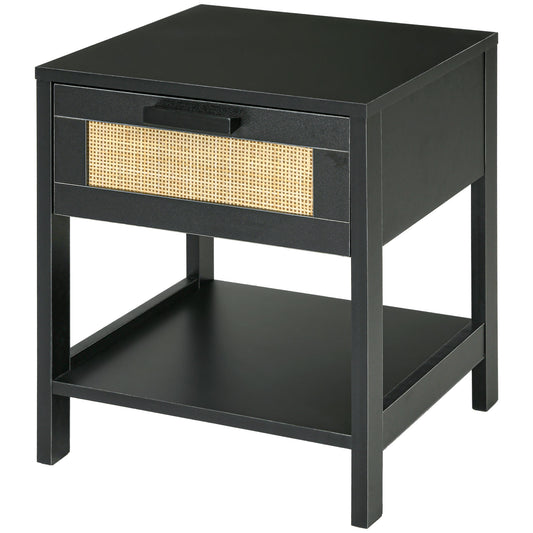 HOMCOM Modern Bedside Table Accent Nightstand with Drawer Open Shelf Bed End Table Bedroom Living Room Black | Dipra Home