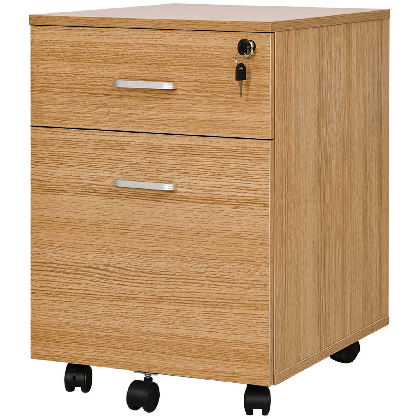 Vinsetto Filing Cabinet 2-Drawer with Lock, Mobile Rolling Office Storage, Natural Finish | Dipra Home