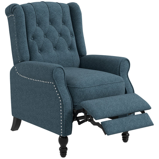 HOMCOM Wingback Reclining Chair: Button-Tufted, Footrest, Rolled Armrests, Living Room, Blue | Dipra Home