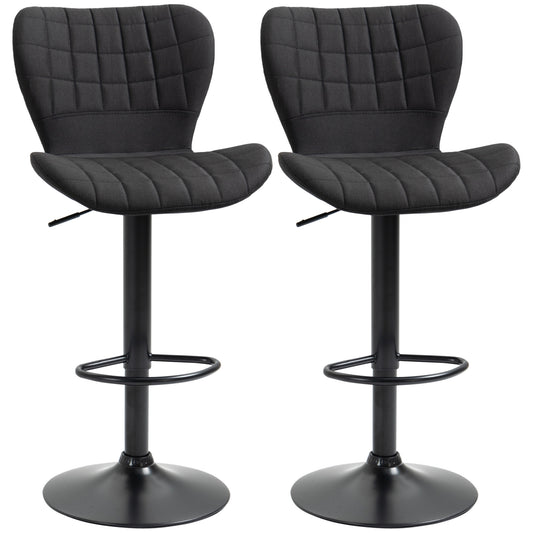 HOMCOM Bar Stools Set of 2 Adjustable Swivel Counter Height Chairs Linen Fabric Backrest Footrest Black | Dipra Home