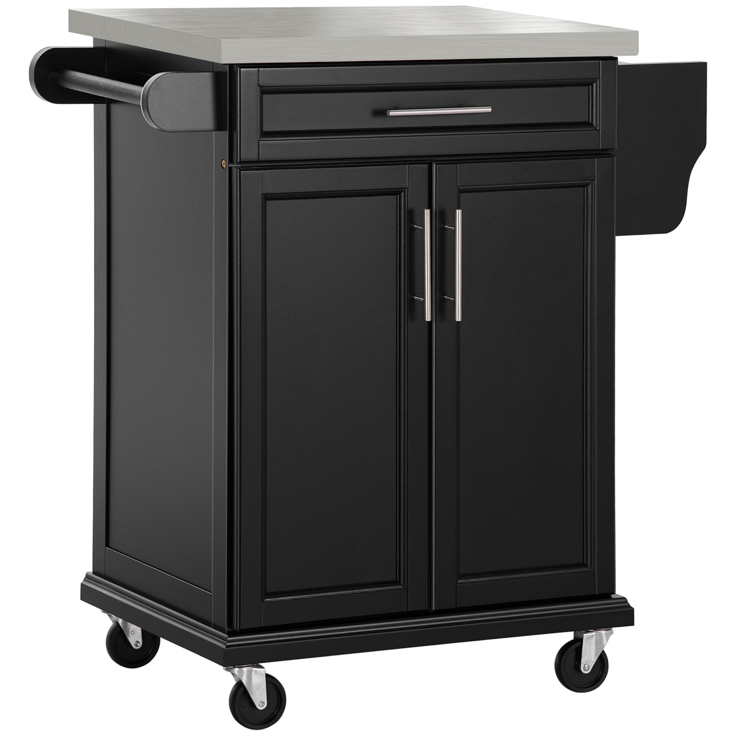 HOMCOM Multi-Use Rolling Kitchen Island Utility Cart Wood Stainless Steel Top Wheels Black | Dipra Home