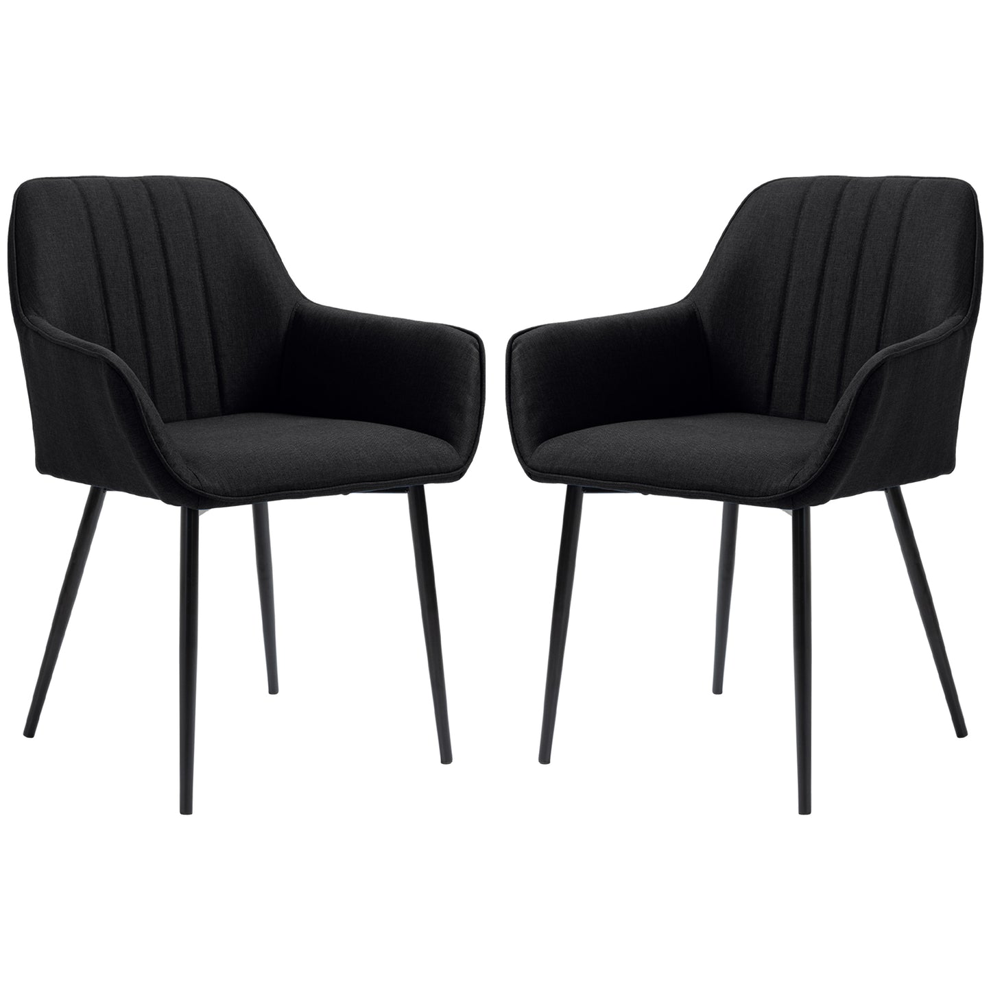 HOMCOM Upholstered Linen Fabric Accent Dining Chairs Set of 2 Metal Legs Black | Dipra Home