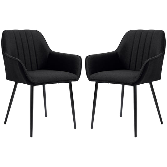 HOMCOM Upholstered Linen Fabric Accent Dining Chairs Set of 2 Metal Legs Black | Dipra Home