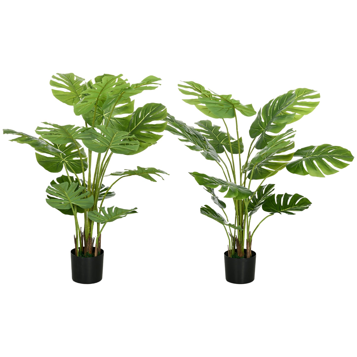 HOMCOM Set of 2 4ft Artificial Monstera Trees: Indoor Outdoor Faux Tropical Palm Plants with Pot for Home Decor | Dipra Home