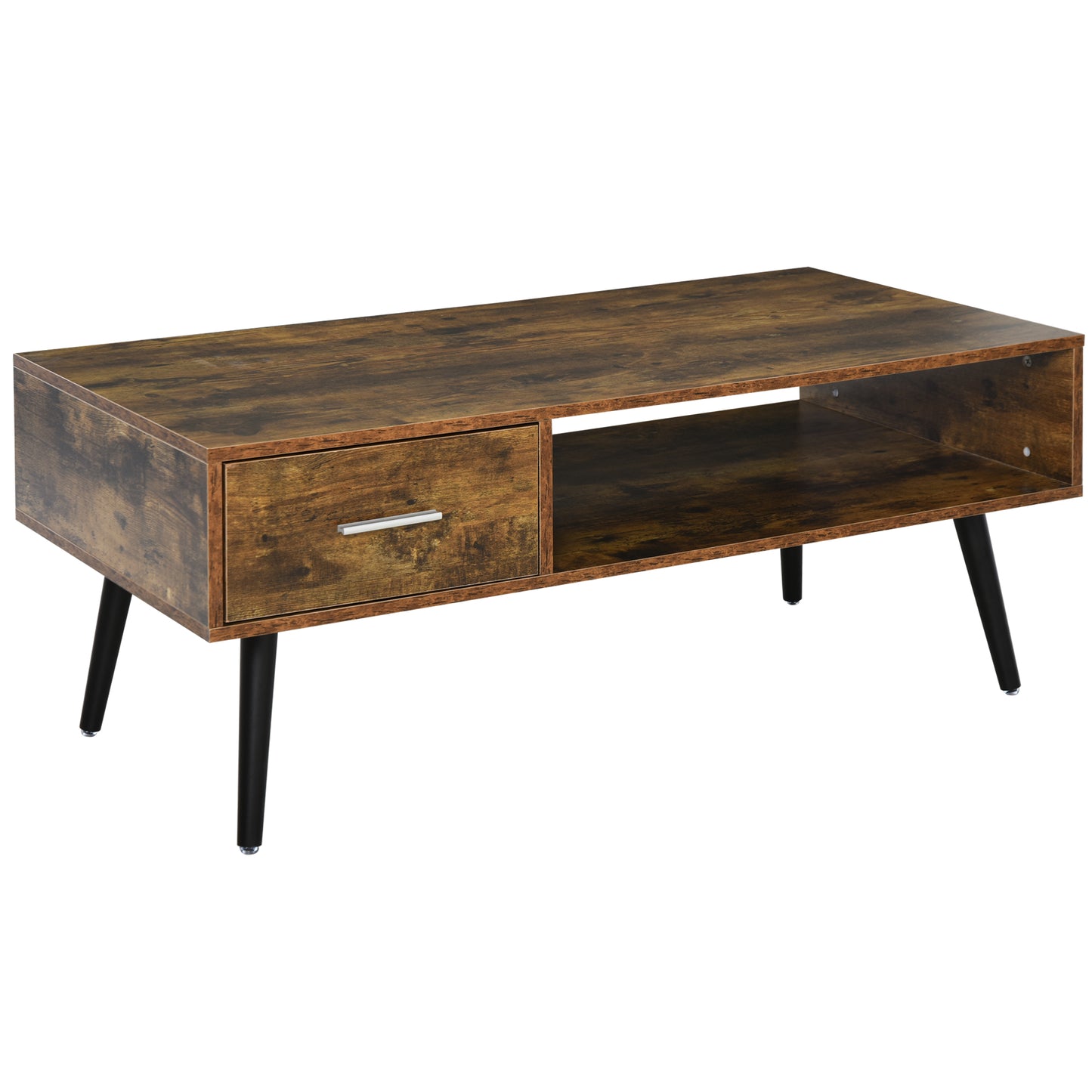 HOMCOM Rustic Brown Retro Coffee Table: Vintage Wooden Center Table with Storage Shelf and Drawer for Living Room | Dipra Home