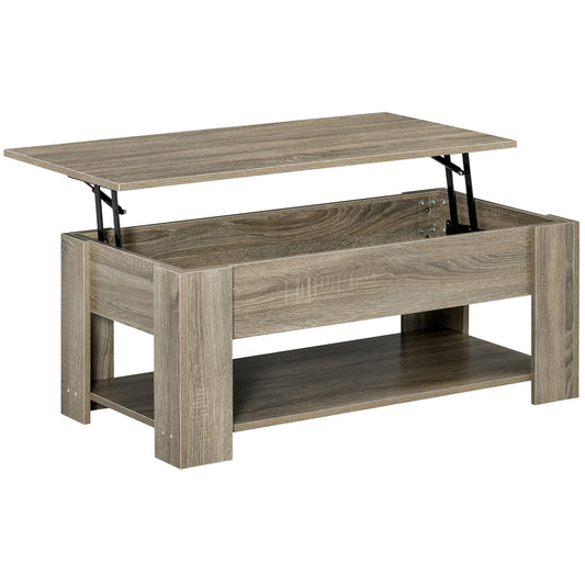 HOMCOM Grey Lift Top Coffee Table: Center Table with Hidden Storage and Open Shelf for Living Room | Dipra Home