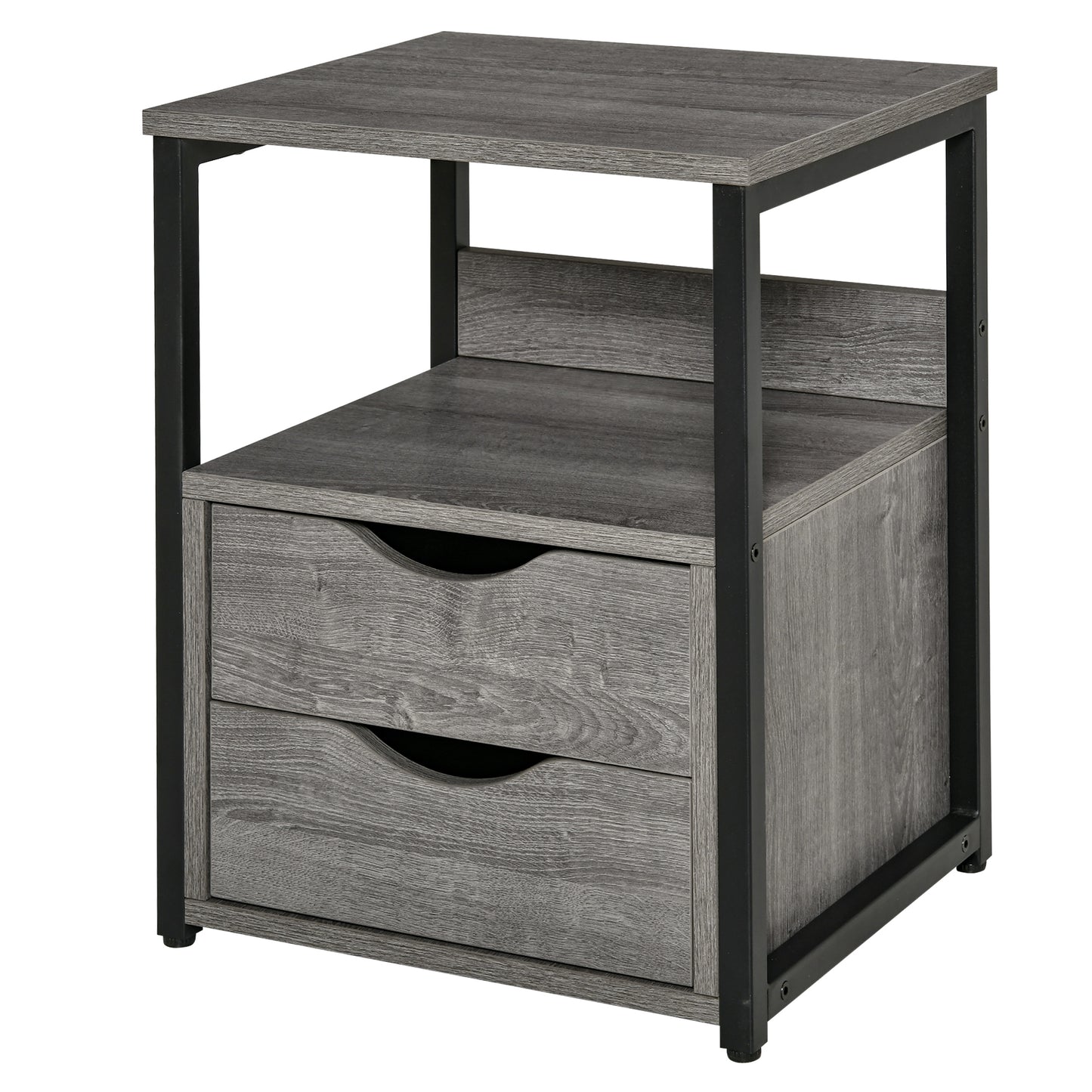 HOMCOM Industrial Nightstand: Grey with 2 Drawers, Storage Shelf for Stylish Bedroom Accents | Dipra Home