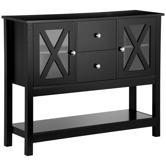 HOMCOM Black Glass Door Console Table: Sideboard, Buffet Bar Cabinet with Storage Drawers and Adjustable Shelves for Living Room | Dipra Home