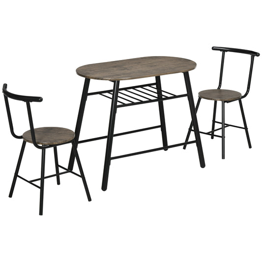 HOMCOM Cozy Dining Nook: 3-Piece Oval Table Set with Chairs, Wine Rack for Small Kitchens, Breakfast Nook Furniture | Dipra Home