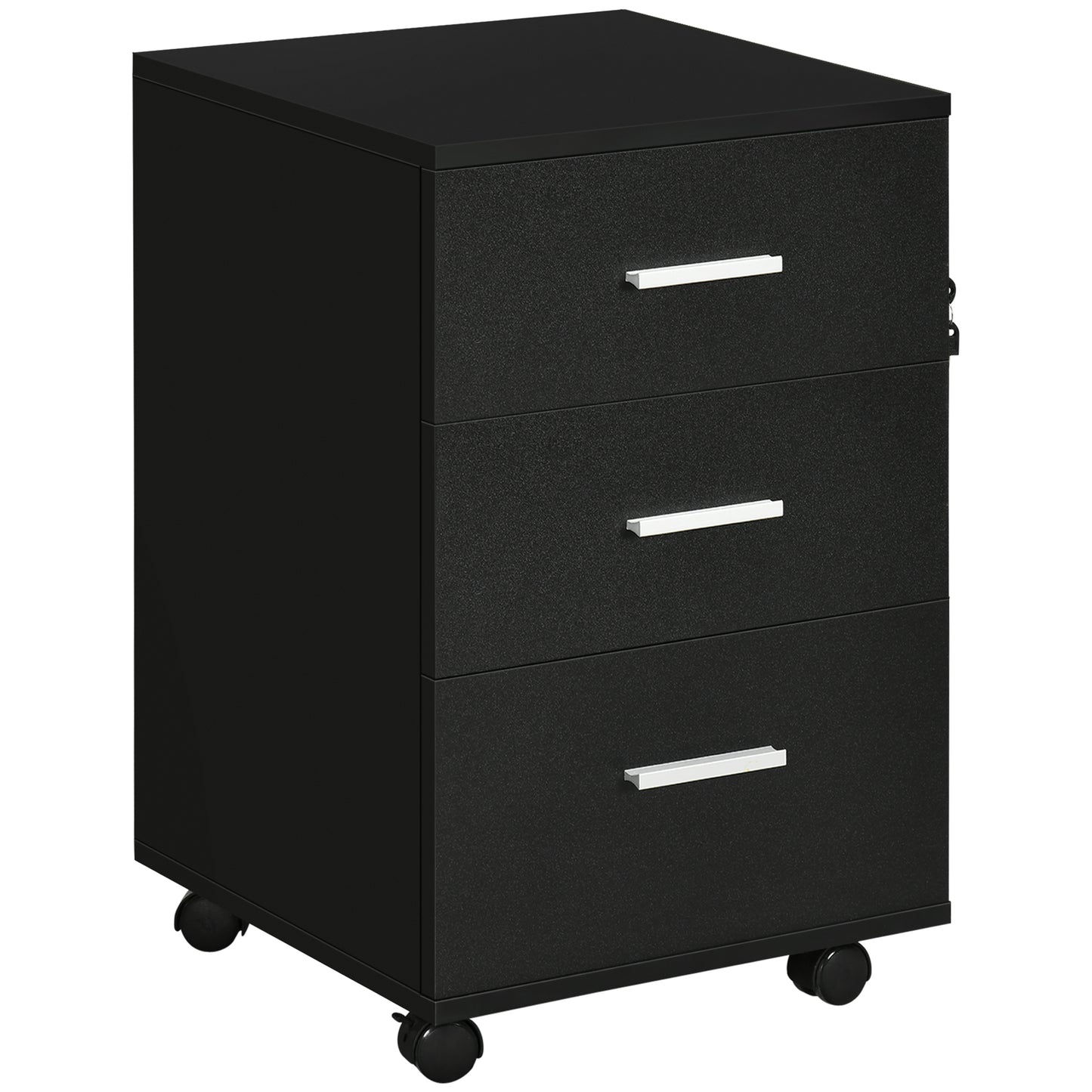 Vinsetto 3 Drawer Mobile Filing Cabinet with Lock and Keys Wheels for Home Office Storage Organizer Black | Dipra Home