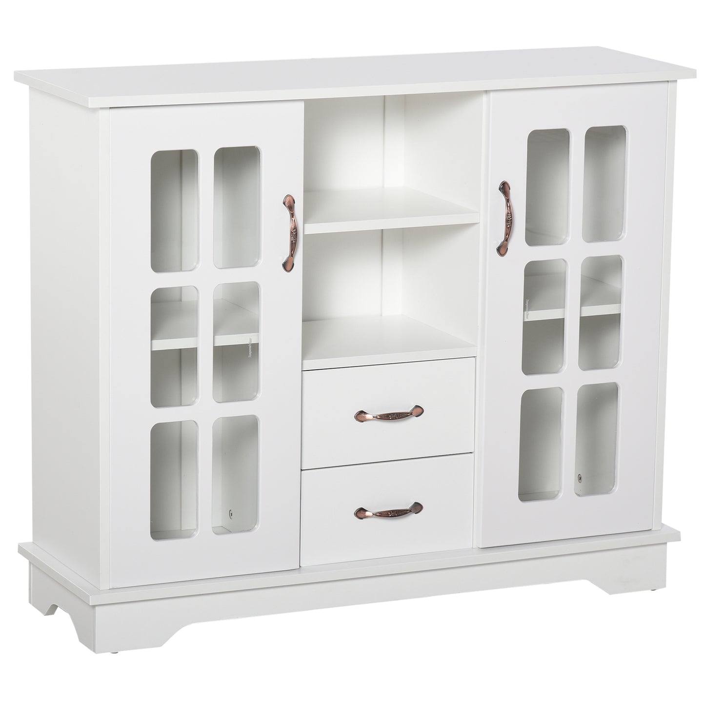 HOMCOM Elegant Buffet Bliss: Kitchen Sideboard with 2 Drawers, Glass Doors for Coffee Bar Storage, White Finish | Dipra Home