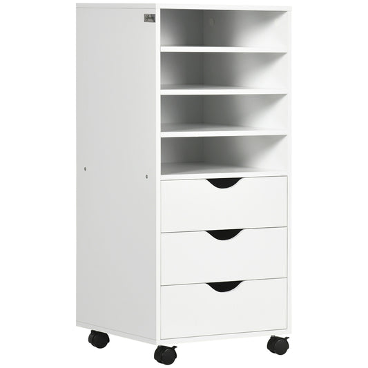 Vinsetto Versatile Storage Unit: 3 File Drawers, 4 Open Shelves & Smooth Mobility for Organized Home Office, White | Dipra Home