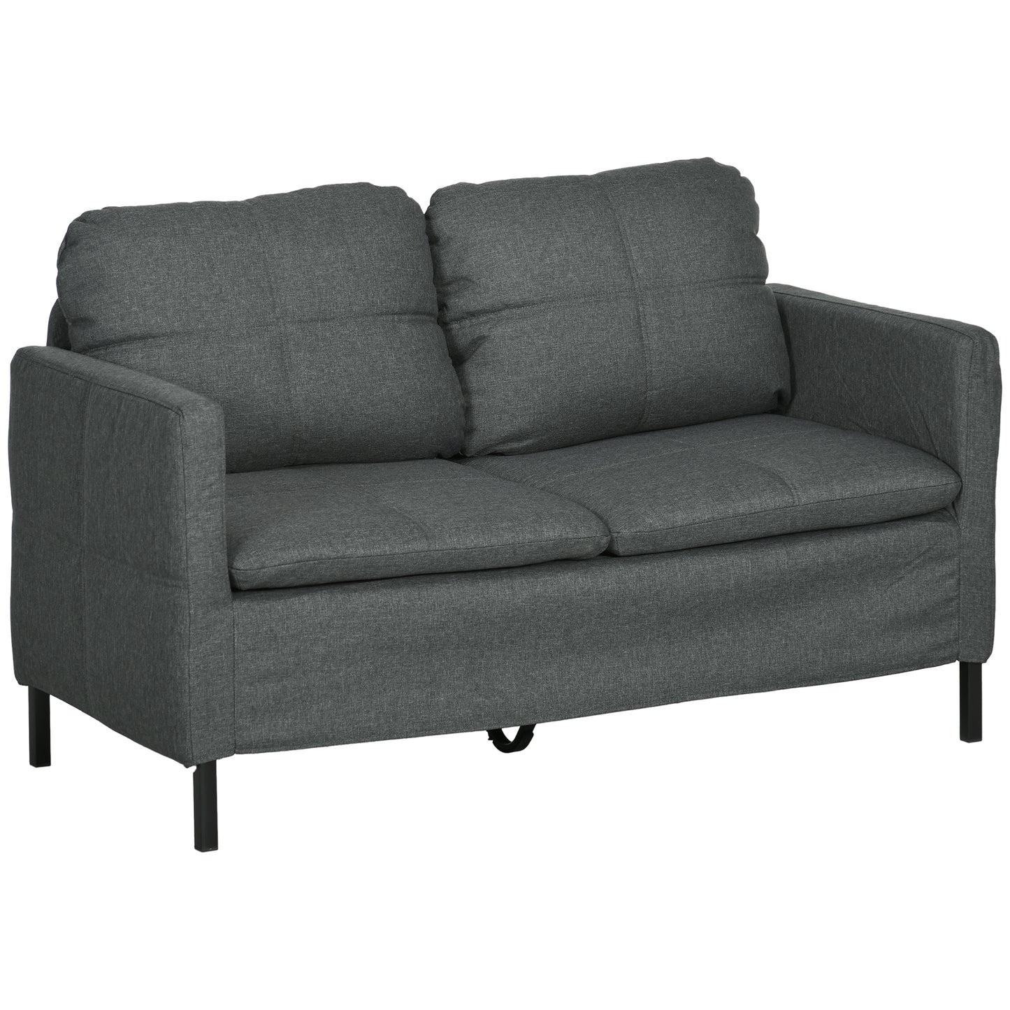 HOMCOM Sofa 53" 2-Seater Upholstered Two Seater Couch Steel Legs Bedroom Living Room Dark Grey | Dipra Home