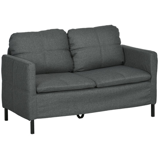 HOMCOM Sofa 53" 2-Seater Upholstered Two Seater Couch Steel Legs Bedroom Living Room Dark Grey | Dipra Home