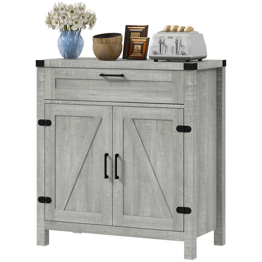 HOMCOM Farmhouse Kitchen Storage Cabinet Sideboard Buffet with 2 Sliding Barn Doors Drawer Grey | Dipra Home