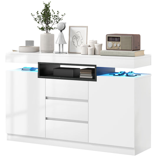 HOMCOM Sideboard Storage Cabinet with LED Lights, White | Dipra Home