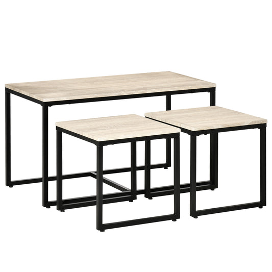 Homcom Natural Nesting Coffee Tables: Contemporary Set of 3 with Black Metal Frame for Stylish Living Room | Dipra Home