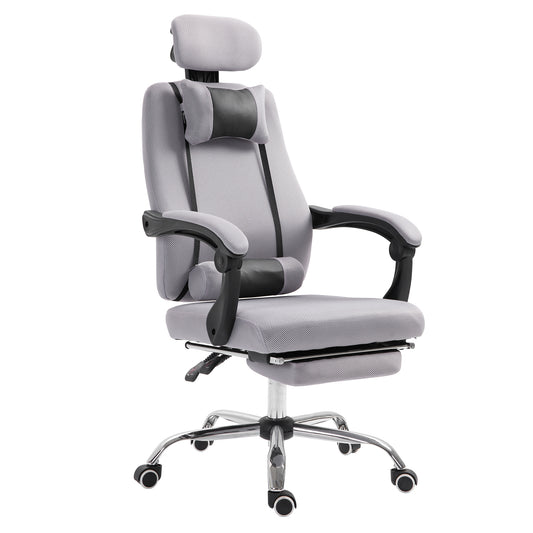 Vinsetto Ergonomic Gaming Chair: Executive Mesh Seat, Lumbar Support, Footrest, Headrest, Grey | Dipra Home