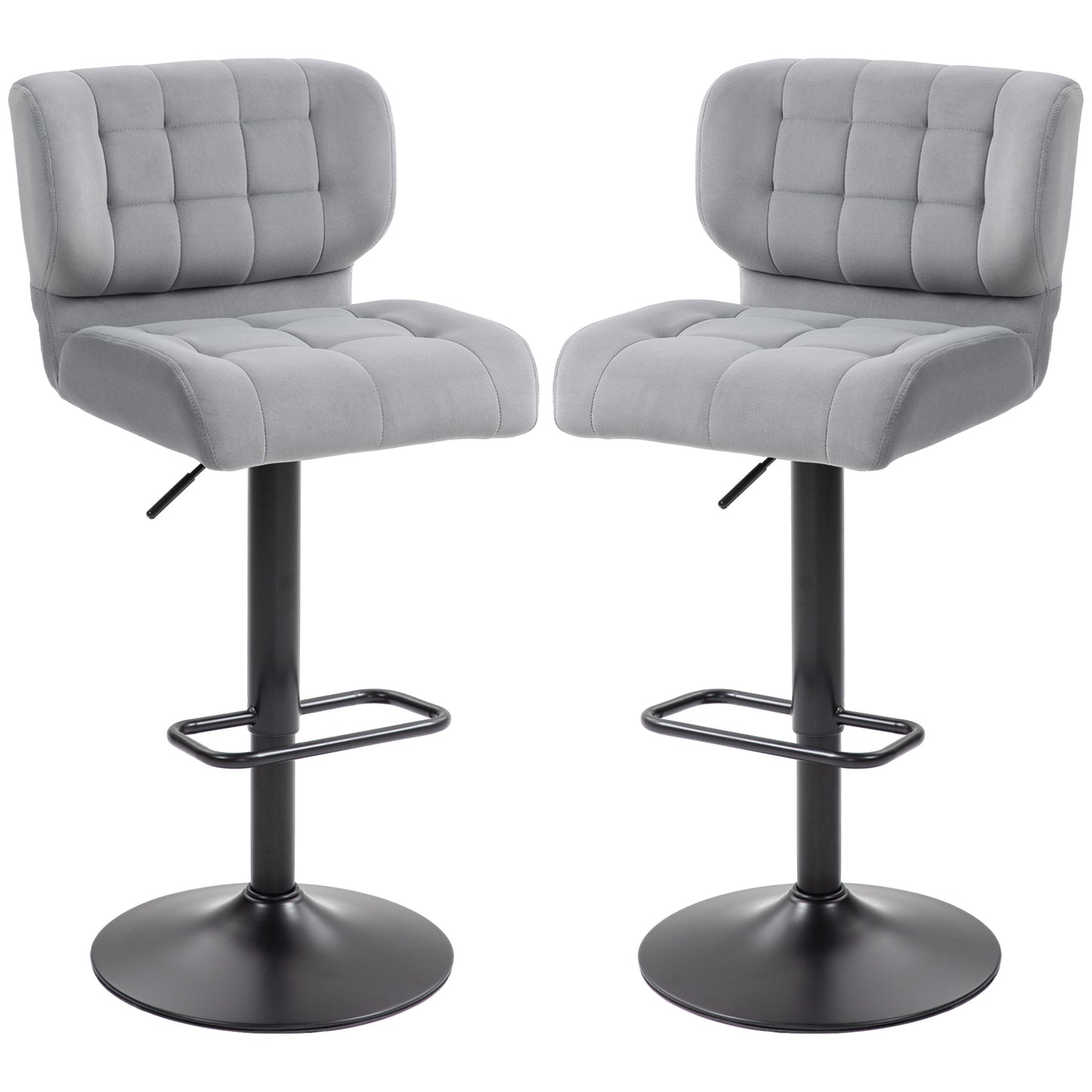 HOMCOM Swivel Velvet-feel Fabric Barstools Set of 2 Adjustable Bar Stools with Footrest for Counter Dining Room Grey | Dipra Home