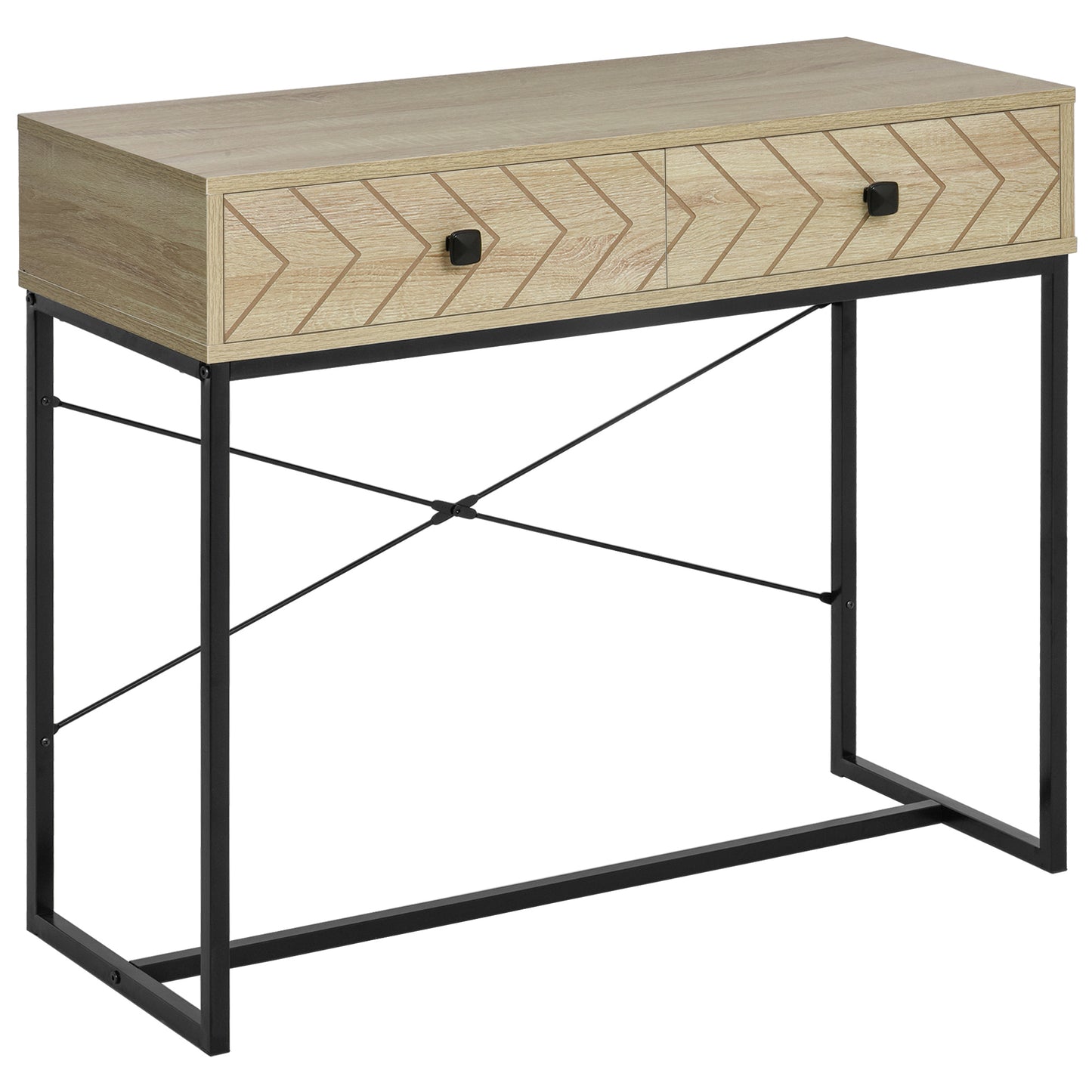 HOMCOM Industrial Side Table: 2 Storage Drawers, Metal Base & X-Bar Design for Living Room/Study/Office | Dipra Home