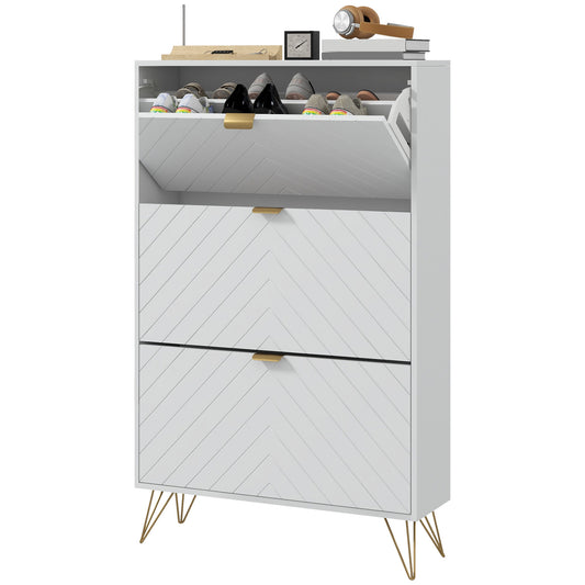 HOMCOM Shoe Sanctuary: Modern White Cabinet with 3 Flip Drawers, 8 Vents, Narrow Design for 18 Pairs, Entryway Organizer | Dipra Home