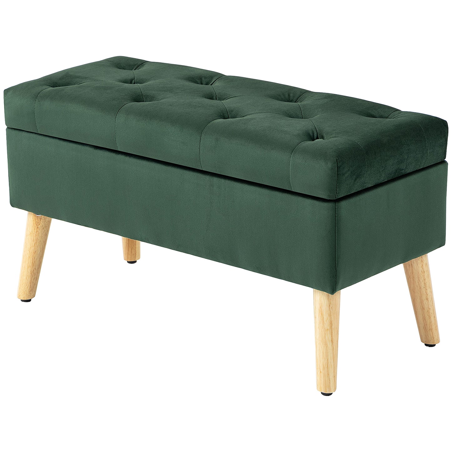 HOMCOM Storage Ottoman with Lid, Velvet Upholstered Storage Bench with Wood Legs for Living Room, Dark Green | Dipra Home