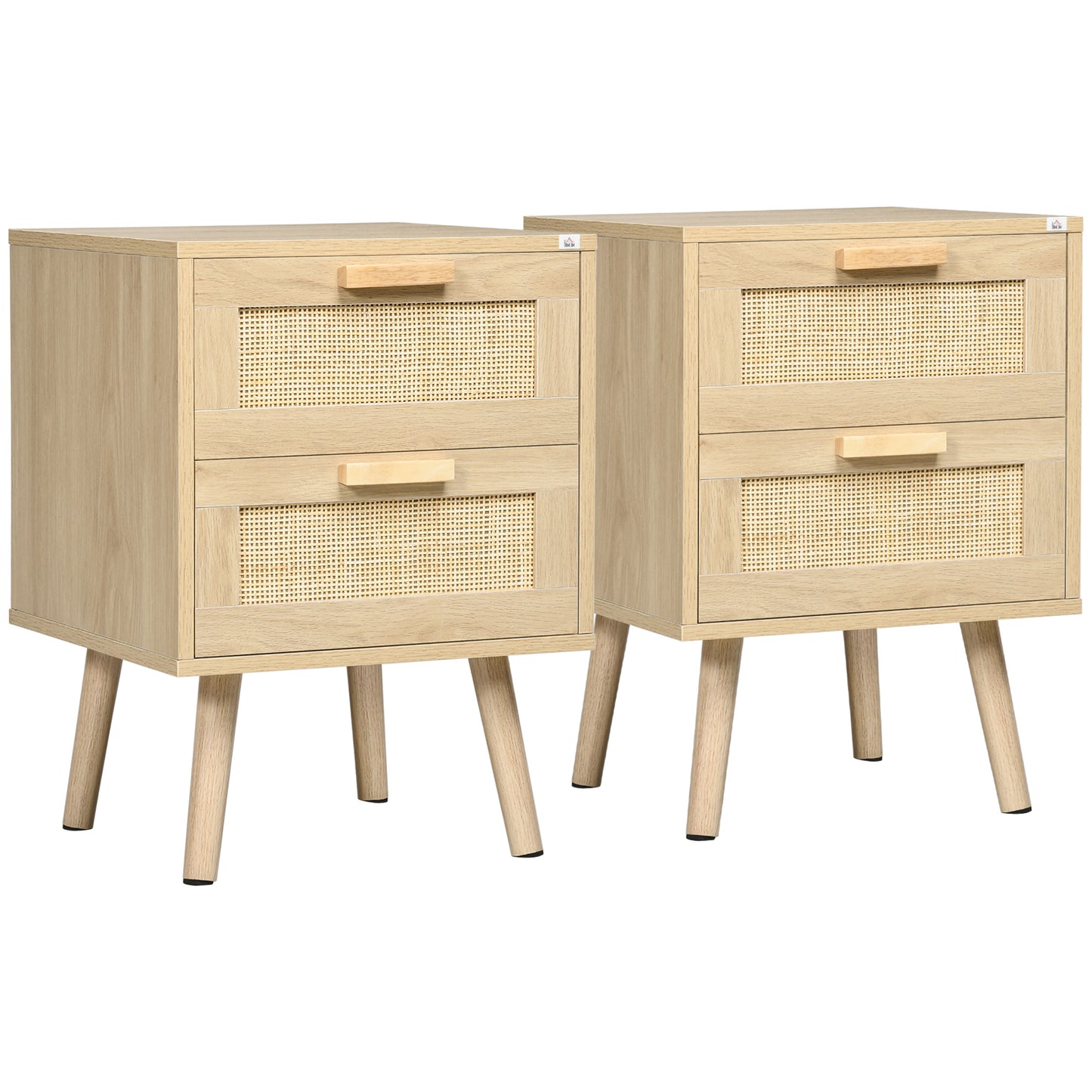 HOMCOM Boho Chic: Set of 2 Nightstands with Drawers, Modern Side End Tables for Living Room and Bedroom Furniture | Dipra Home