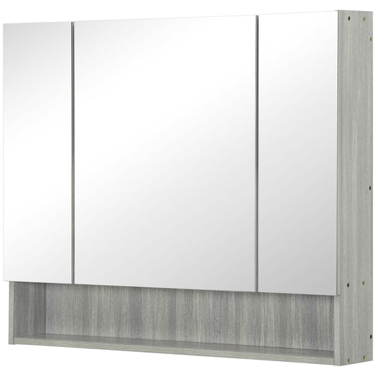 kleankin Wall Mounted Bathroom Medicine Mirror Cabinet Adjustable Shelves Grey | Dipra Home