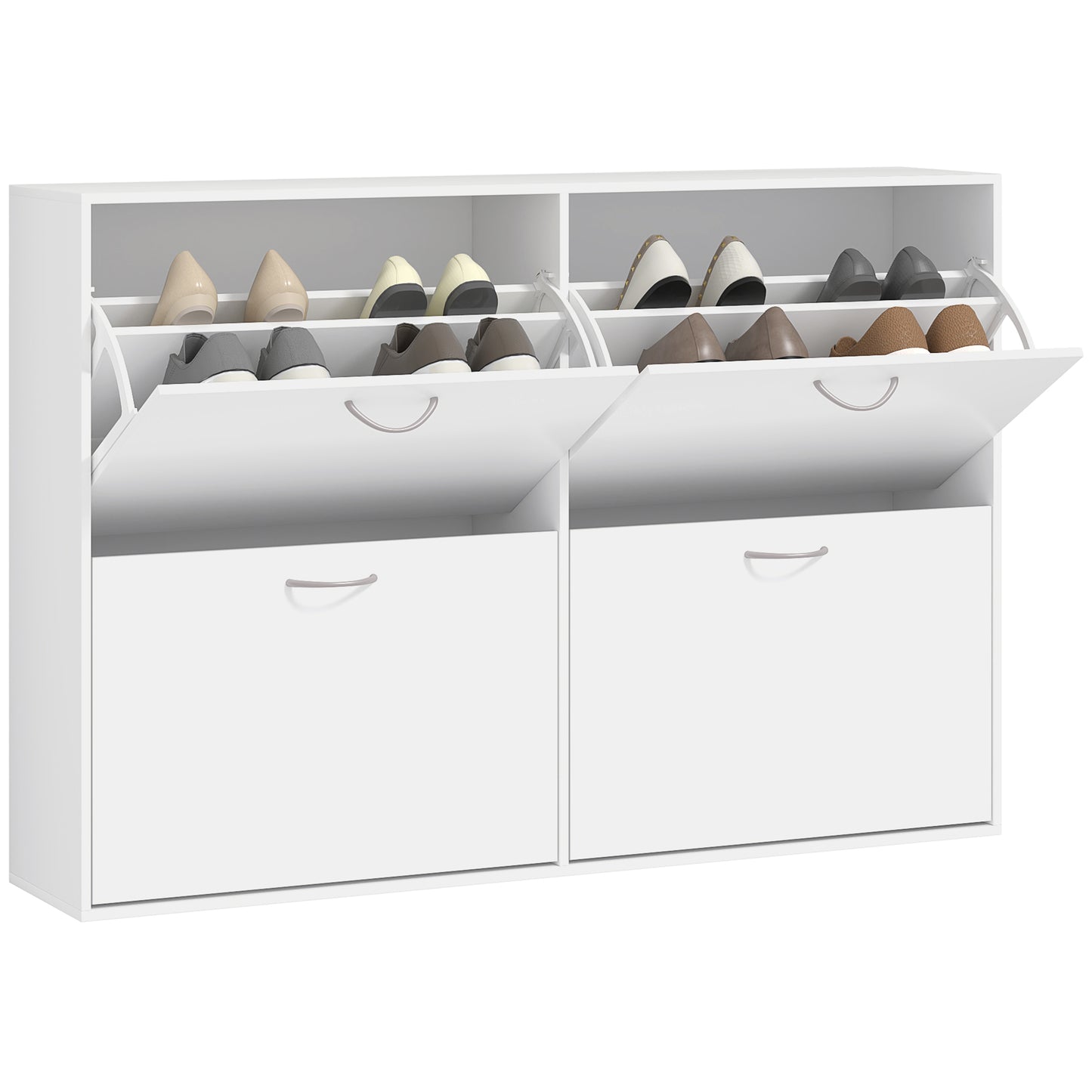 HOMCOM Entryway Shoe Organizer, Modern Wooden Shoe Rack Cabinet with 4 Flip Down Drawers, Ample Storage Space in White | Dipra Home