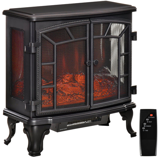 HOMCOM Electric Fireplace Heater, Freestanding Fireplace Stove with Realistic Flame Effect, Timer, Overheating Protection, Black | Dipra Home