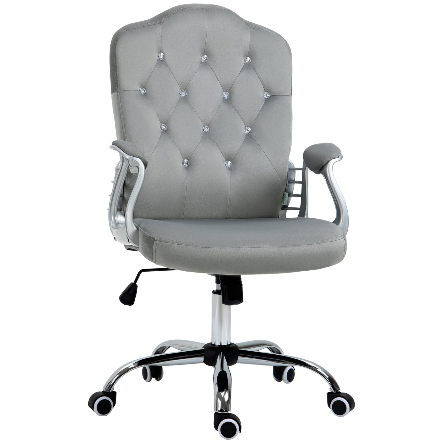 Vinsetto Plush Velvet Home Office Chair: Gray Button Tufted, Swivel Desk Chair, Adjustable Height, Tilt Function | Dipra Home