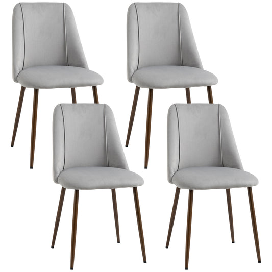 HOMCOM Set of 4 Modern Kitchen Dining Chairs Velvet-touch Upholstery Curved Back Wood-grain Steel Legs Grey | Dipra Home