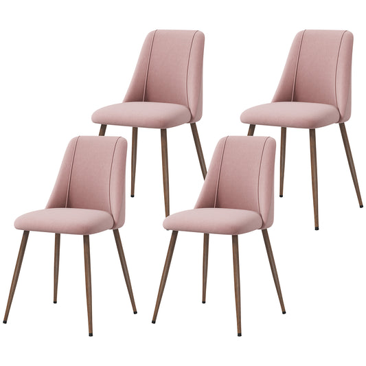 HOMCOM Upholstered Dining Chairs Set of 4, Velvet Accent Chair with Back and Wood-grain Steel Leg for Kitchen, Pink | Dipra Home