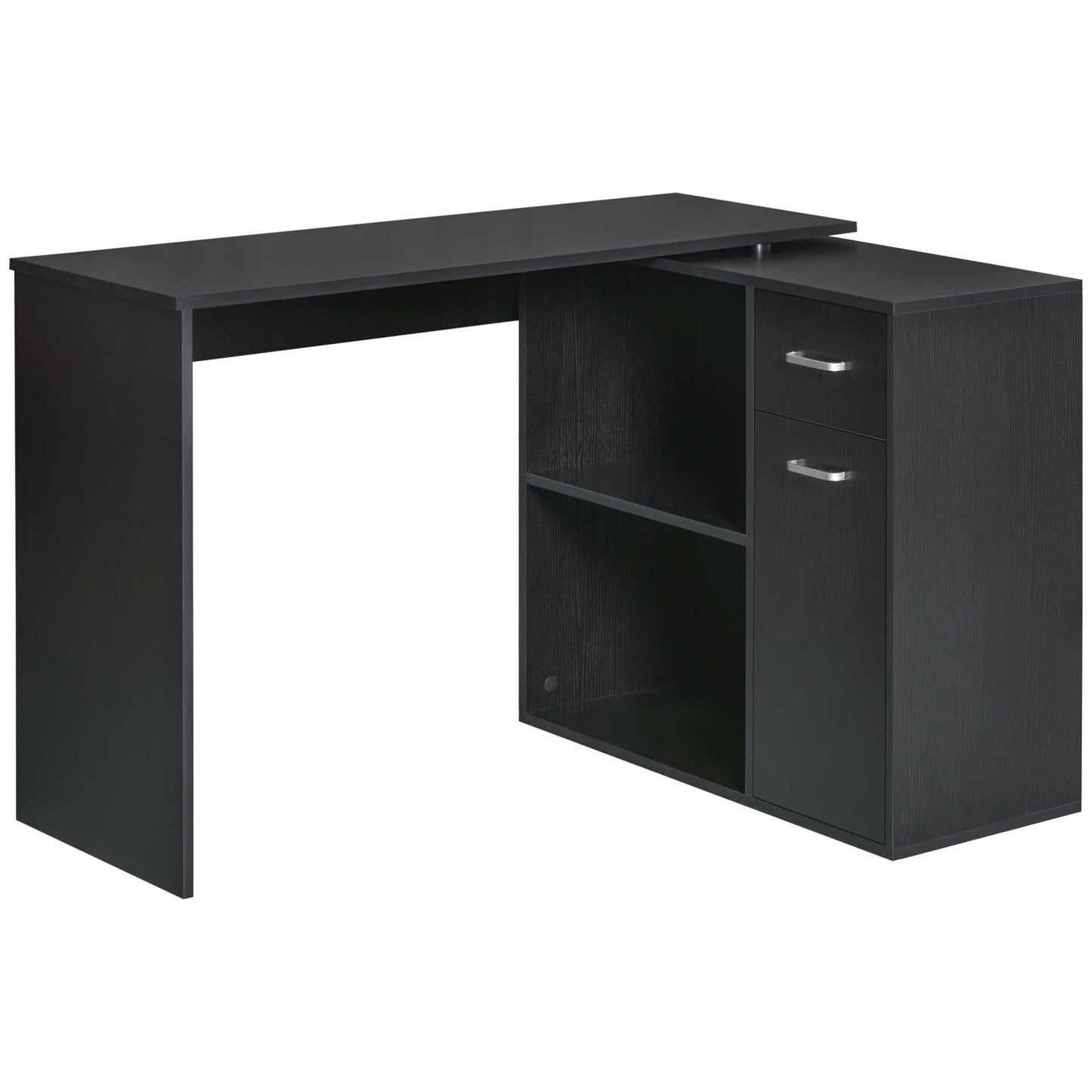 HOMCOM L Shaped Desk Corner Computer Table with Storage Cabinet Shelf Study Writing Home Office Black | Dipra Home