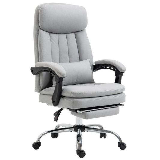 Vinsetto High Back Office Chair: Durable Microfibre, Lumbar Support Pillow, Foot Rest, Reclining Arm, Grey | Dipra Home