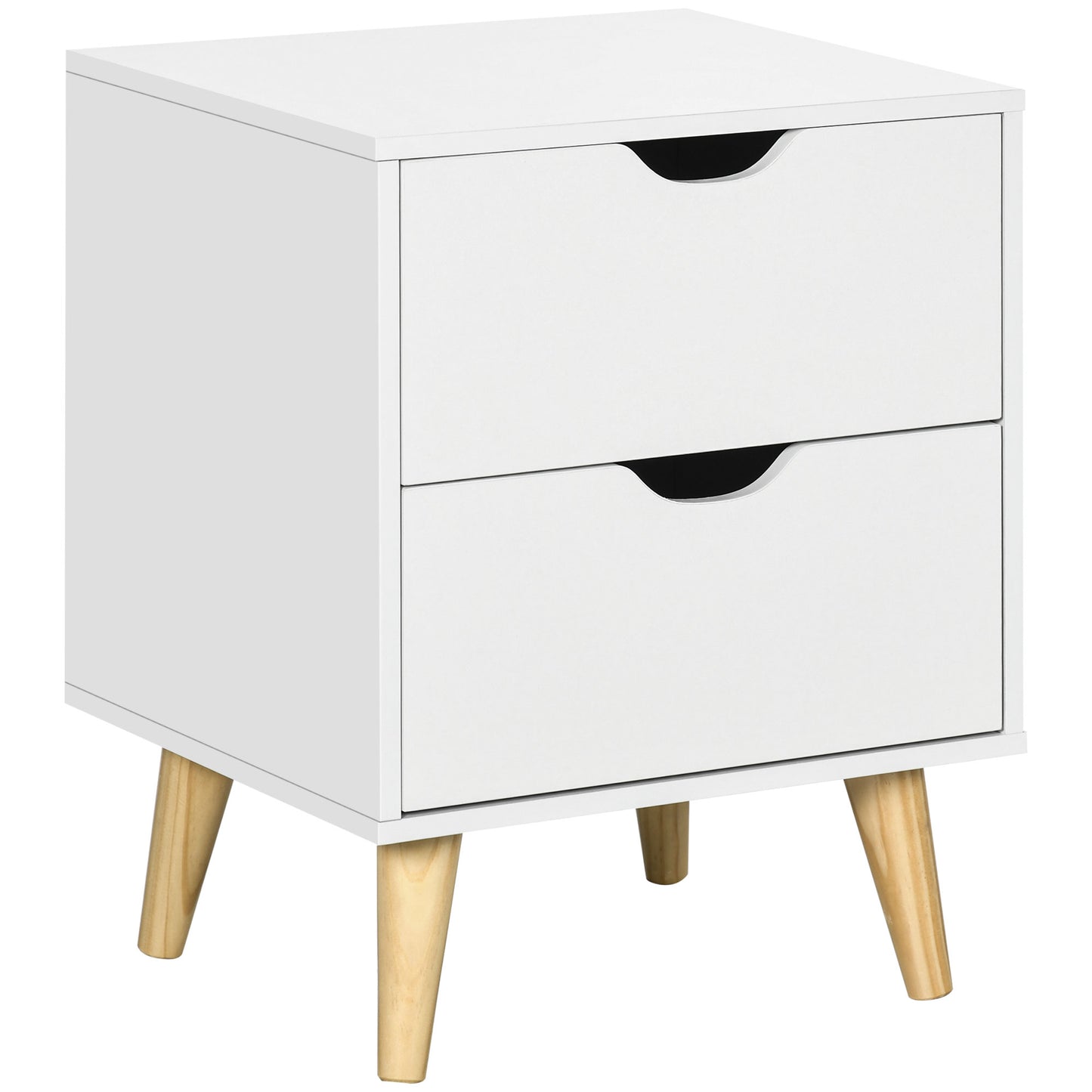 HOMCOM Nightstand: Modern Bedside Table, 2 Drawers, End Table, Wood Legs, Bedroom/Living Room, White | Dipra Home