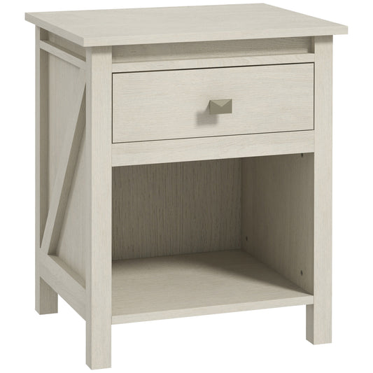 HOMCOM Farmhouse Nightstand: Drawer, Storage Shelf, Rustic Bedside Table, Bedroom, White | Dipra Home