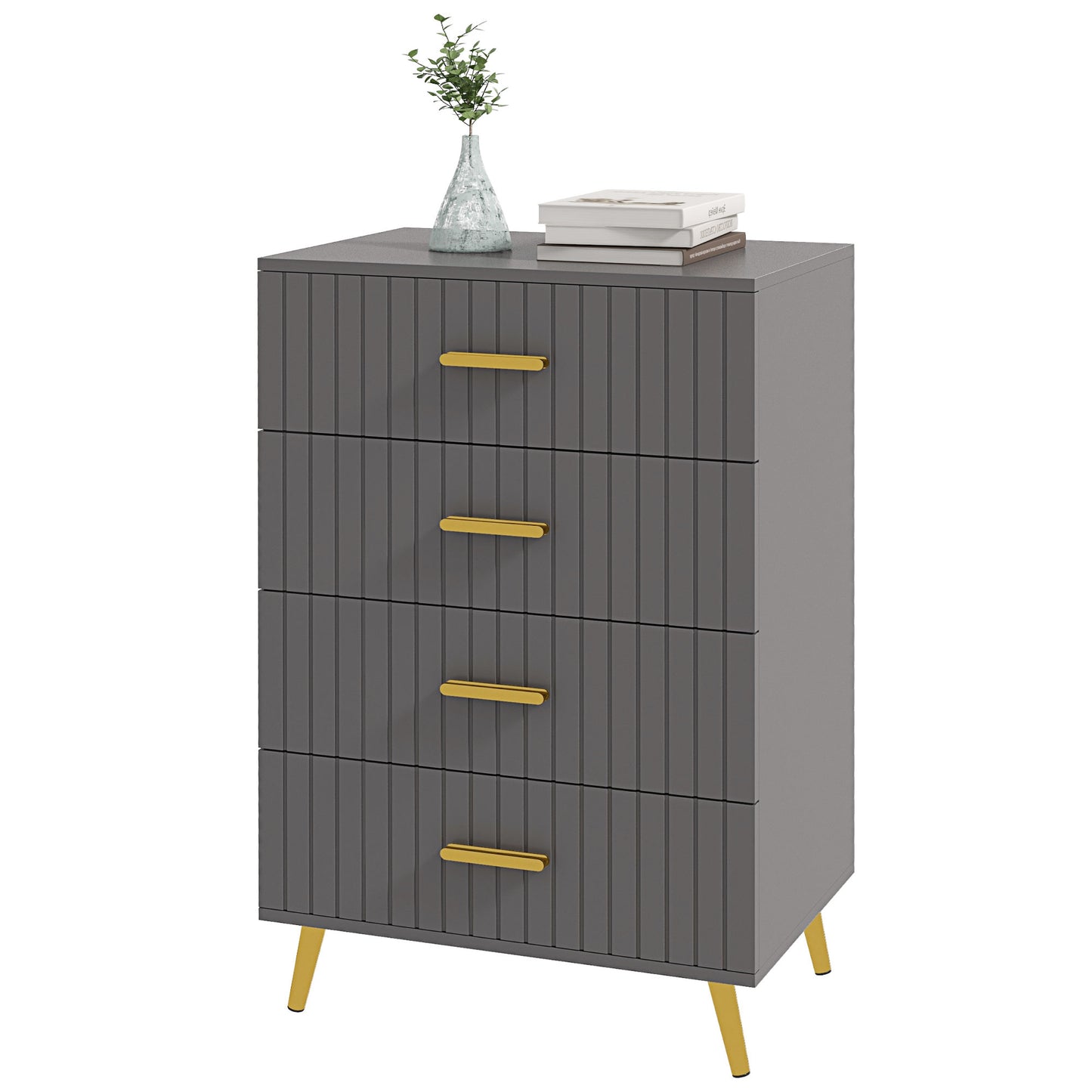 HOMCOM 4 Drawer Cabinet, Drawer Chest for Bedroom, Chest of Drawers with Aluminium Legs and Gold Handles, Dark Grey | Dipra Home