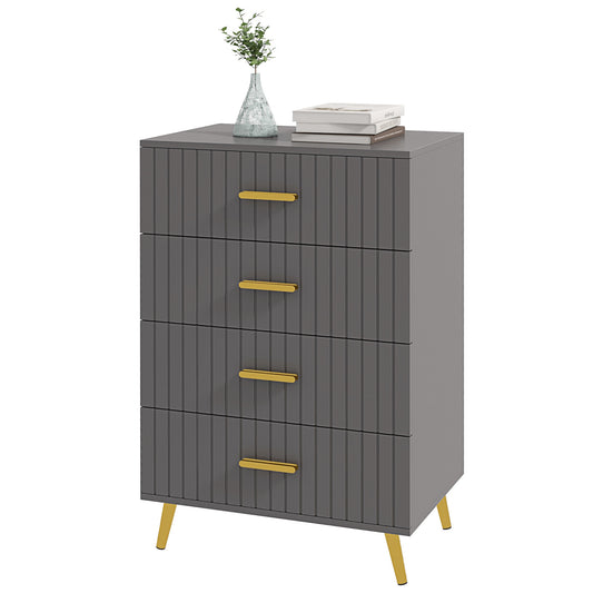 HOMCOM 4 Drawer Cabinet, Drawer Chest for Bedroom, Chest of Drawers with Aluminium Legs and Gold Handles, Dark Grey | Dipra Home