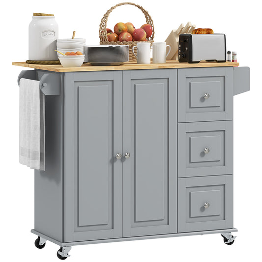 HOMCOM Kitchen Island on Wheels, Kitchen Cart with Drop Leaf, Drawers, Grey | Dipra Home