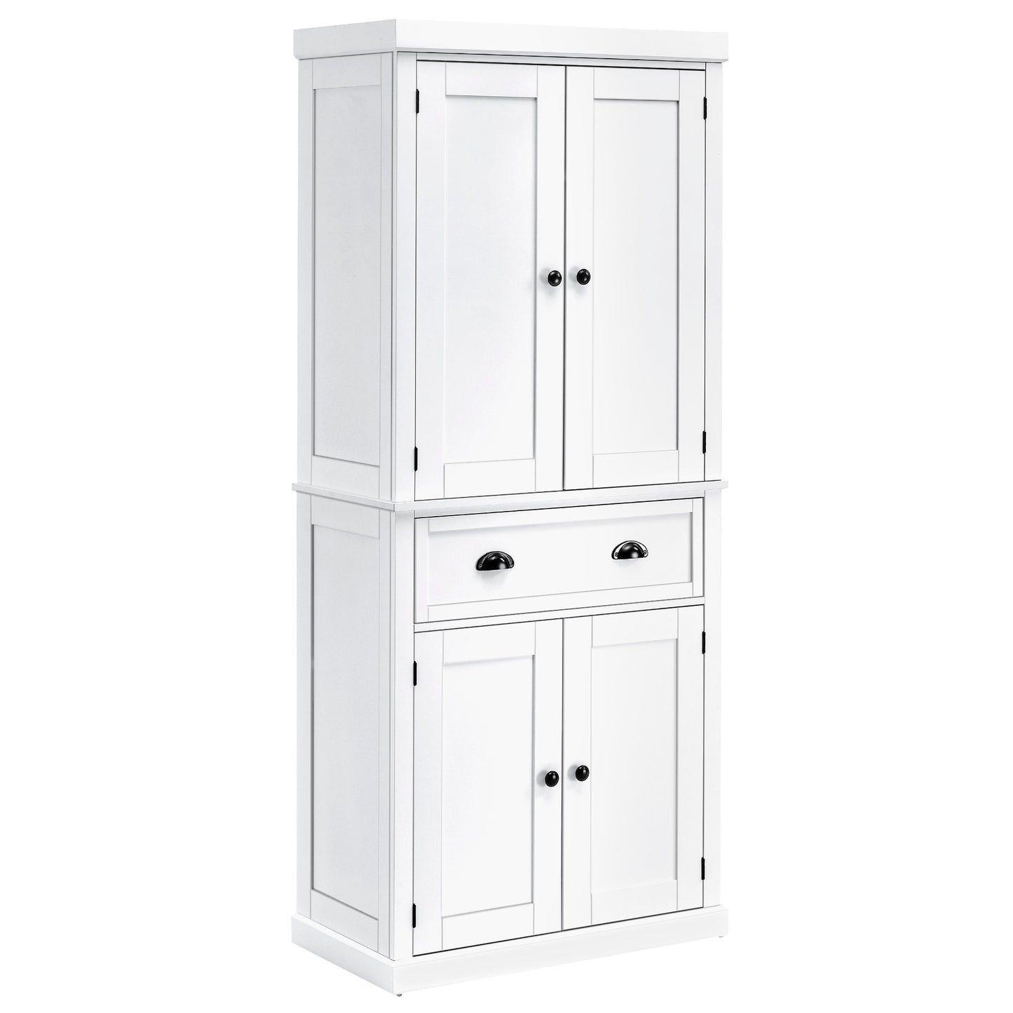 HOMCOM 72.5" H Traditional Freestanding Kitchen Pantry Cabinet Traditional Spacious Storage Closet with Drawer and Cupboard, White | Dipra Home