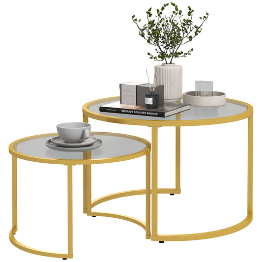 Homcom Gold Round Nesting Tables: Set of 2 with Tempered Glass Top & Steel Frame for Modern Living Room | Dipra Home