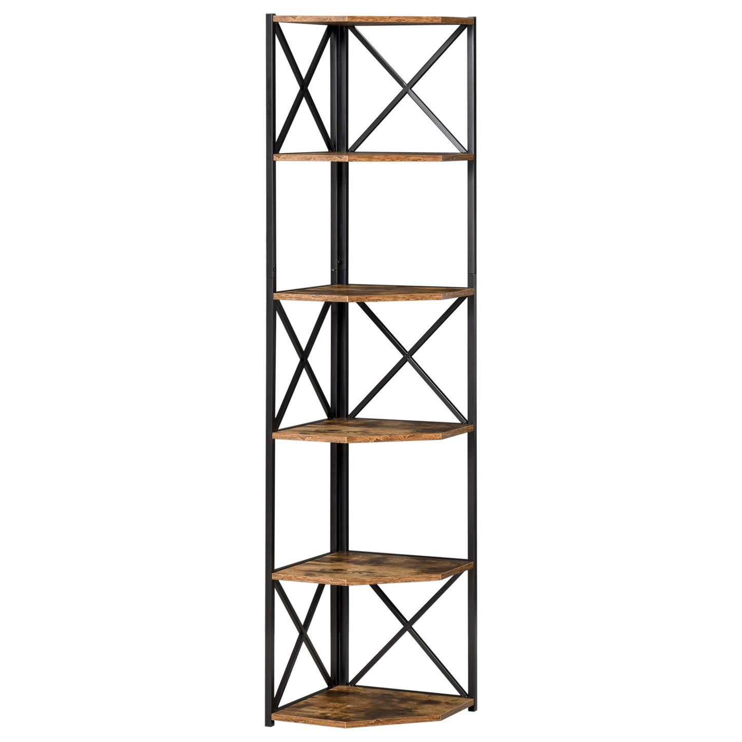 HOMCOM Corner Chic: 5 Tier Corner Shelf Tall Bookcase, Space-Saving Storage Display Organizer for Office Home Decor Furniture | Dipra Home