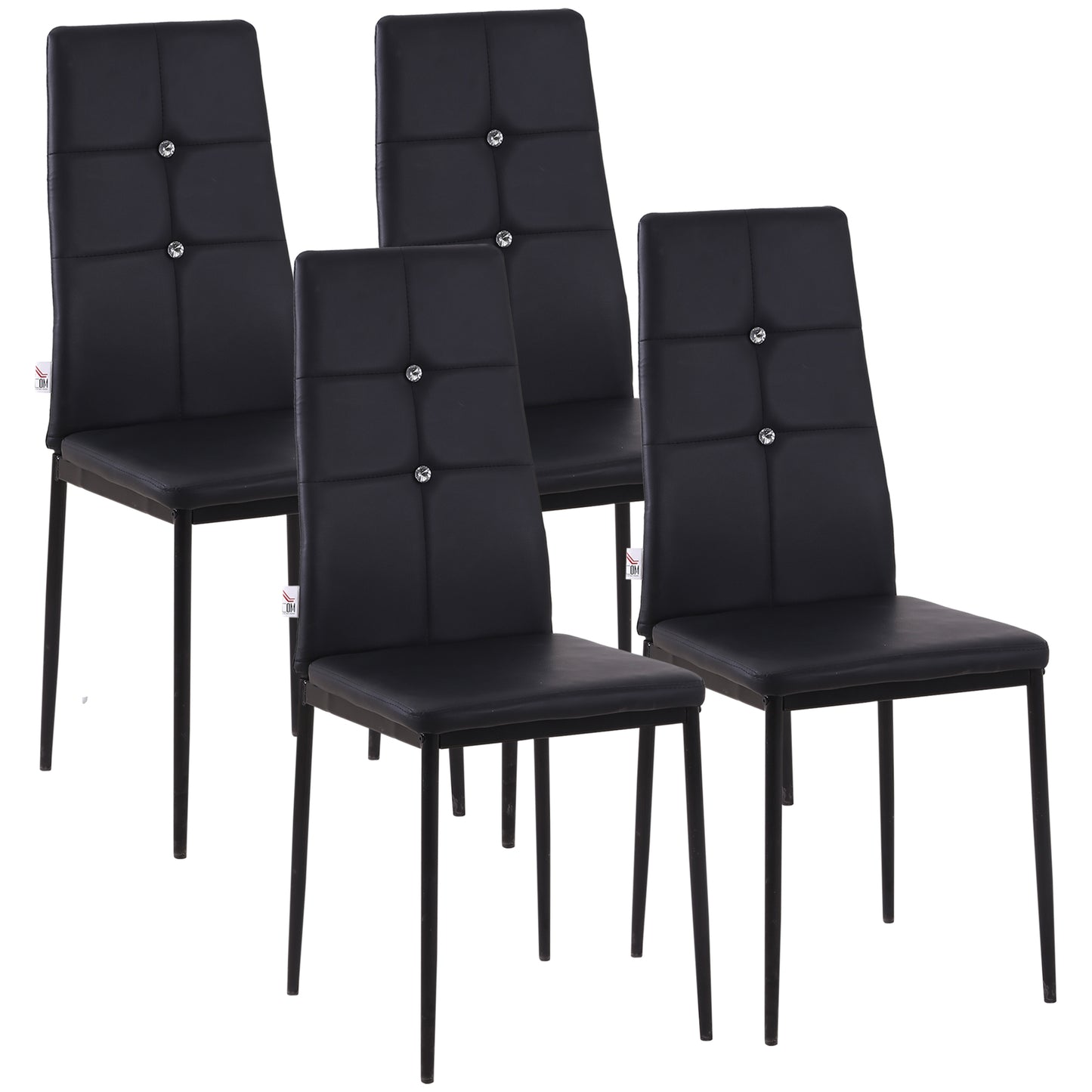 HOMCOM Set of 4 Modern Dining Chairs Black Faux Leather Upholstered with Button Tufted Back Metal Legs | Dipra Home