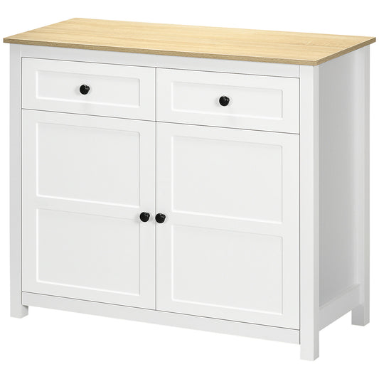 HOMCOM Contemporary Organizer: Sideboard Kitchen Storage Cabinet with Drawers, Adjustable Shelf for Entryway, Living Room, White | Dipra Home